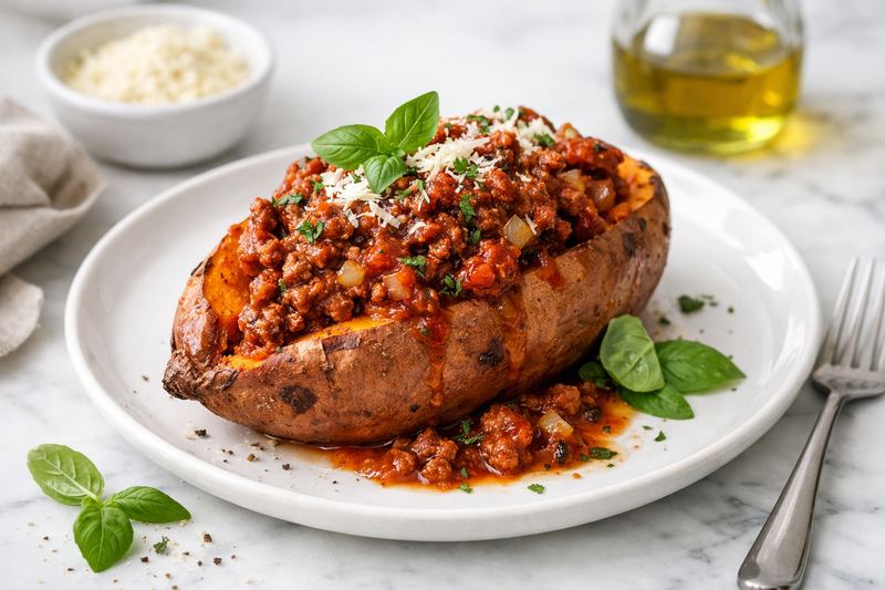 Bolognese-Stuffed Sweet Potato