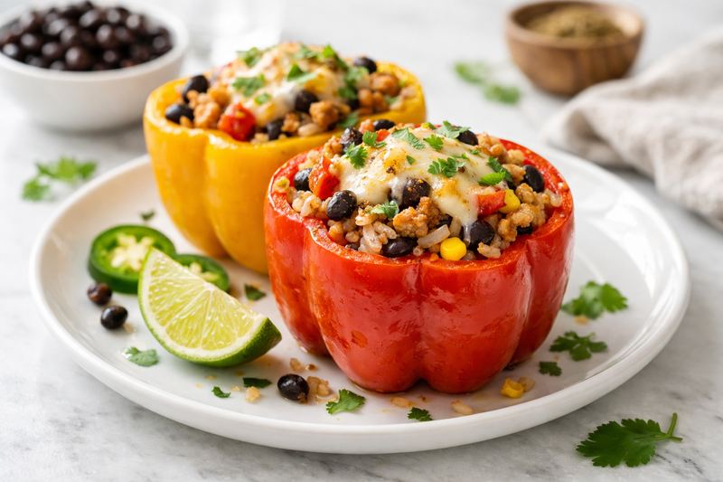 Spicy Black Bean & Turkey Stuffed Peppers